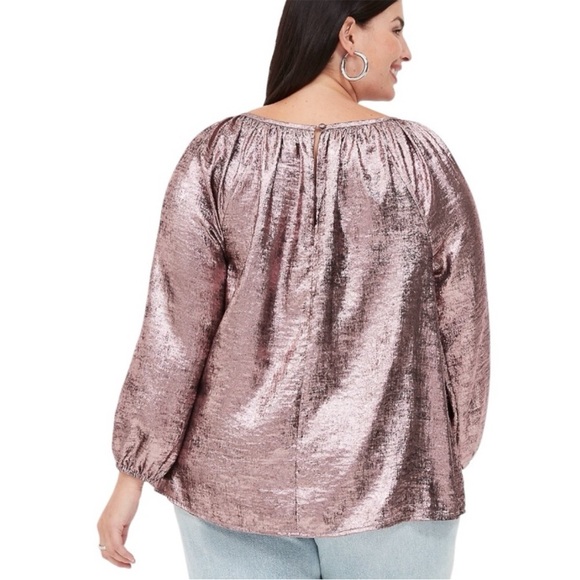 LANE BRYANT NWT Sz 14/16 Swing Satin Boatneck Blouse Festive Metallic Rose Pink - Picture 2 of 12
